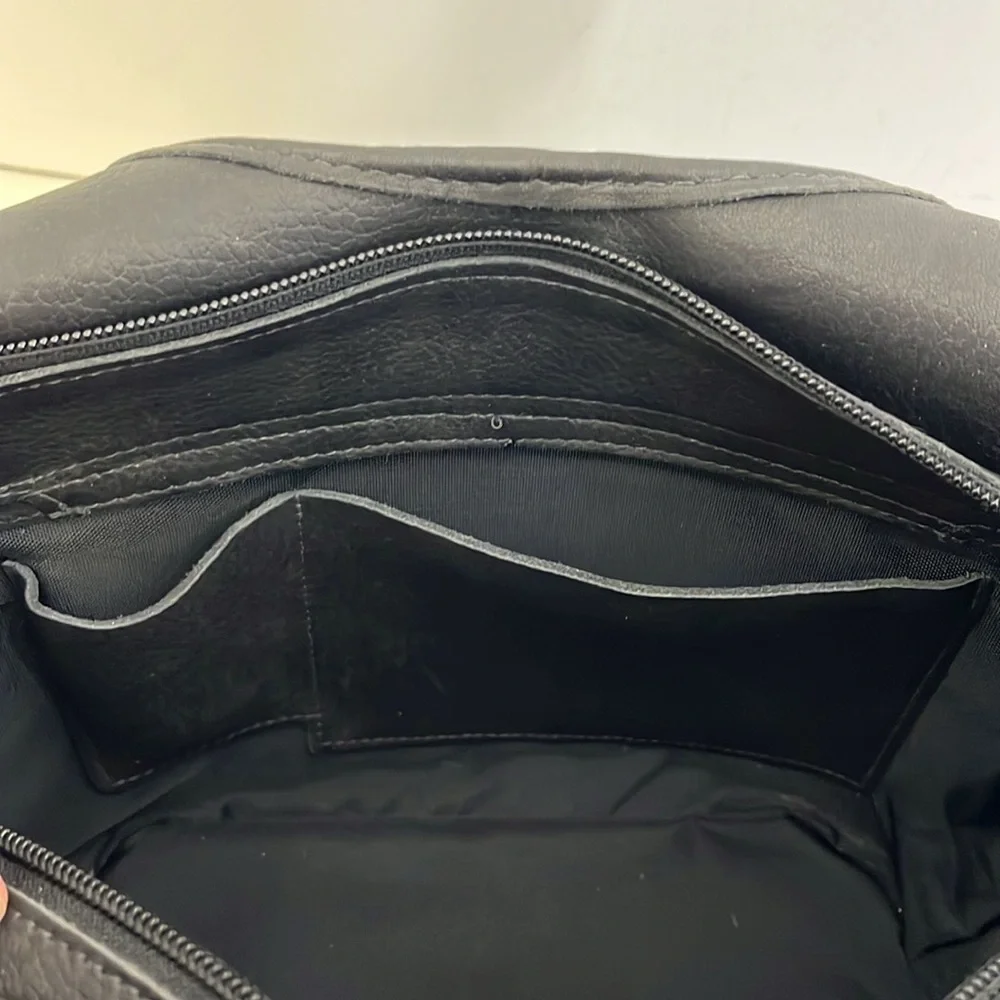 Longaberger Black Leather, Nylon & Wood Basket Weave Purse w/ Silver Tone Trim